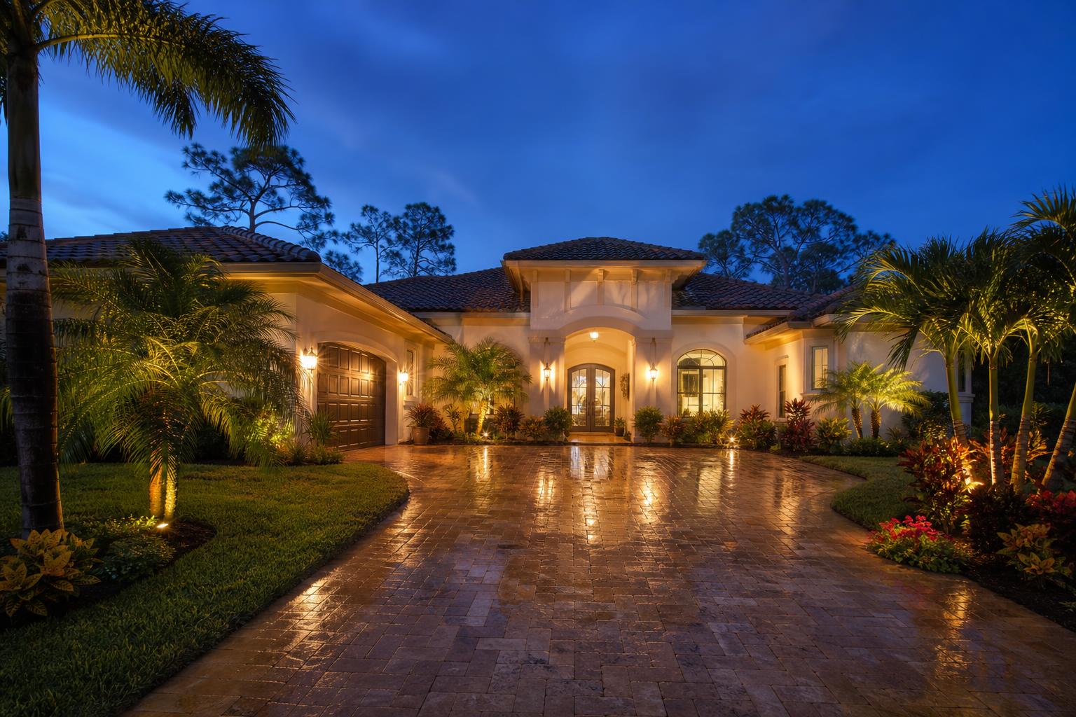 Pristine soft-washed Florida home at twilight