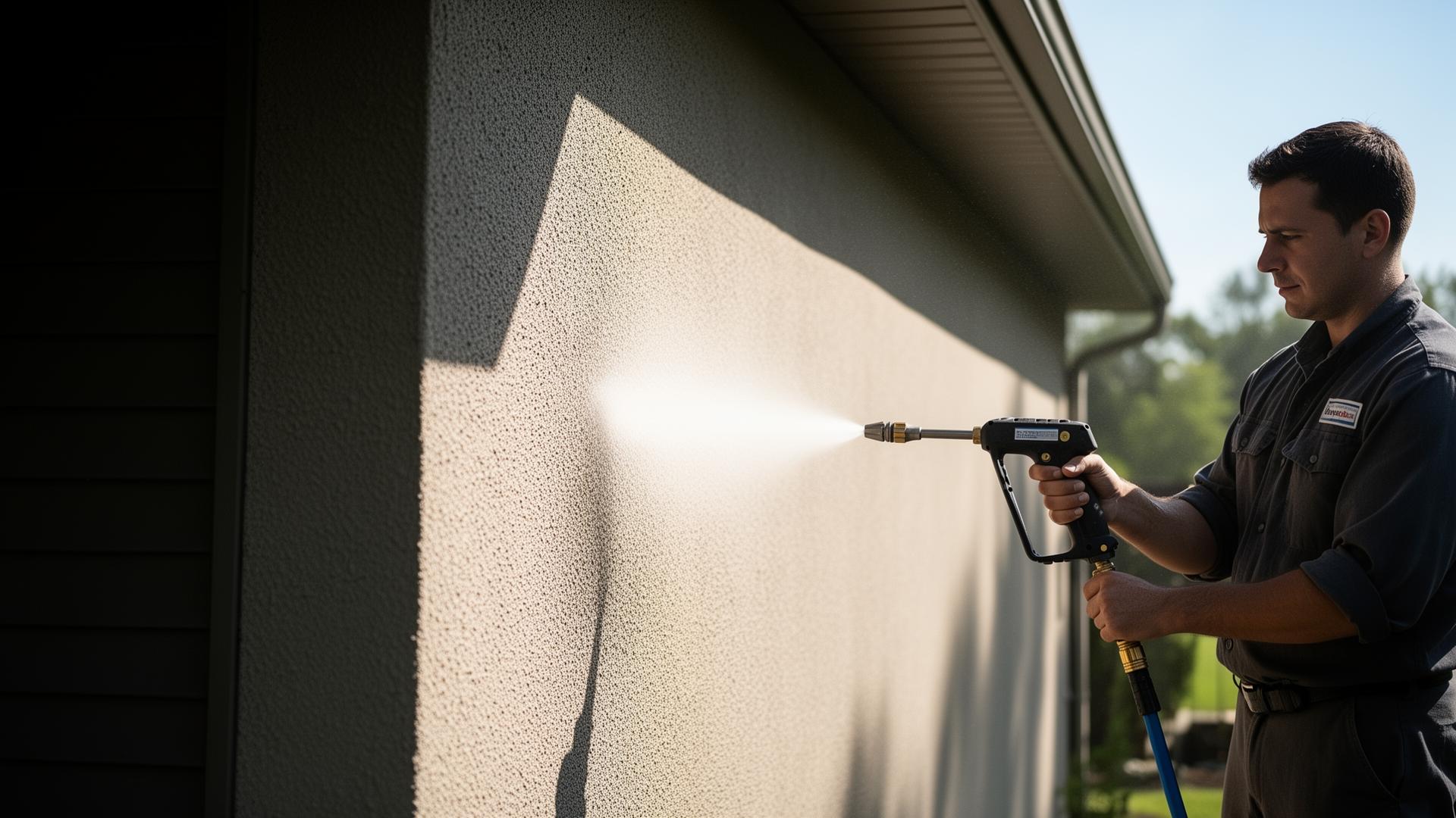 Professional pressure washing service on home exterior
